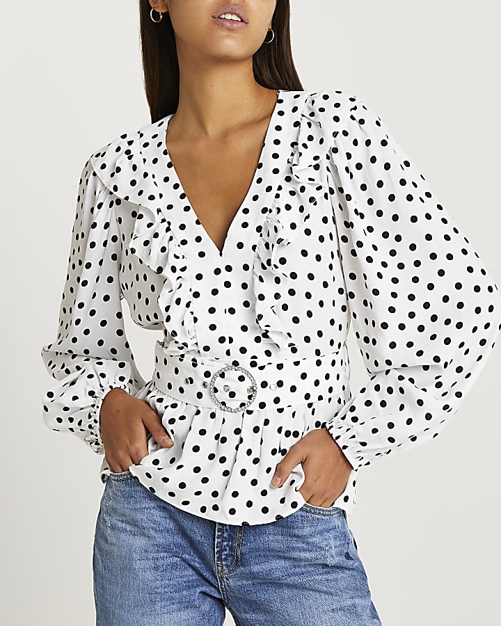 White polka dot belted top