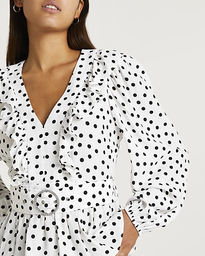 White polka dot belted top