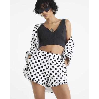 White Polka Dot Linen Blend Tailored Shorts River Island