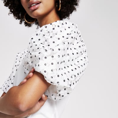 polka dot puff sleeve shirt