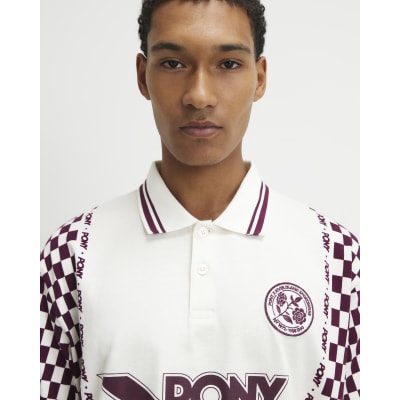 White Pony Oversized Check Print Polo Top