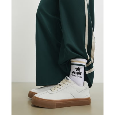 White Pony Suede Gum Sole Lace Up Trainers