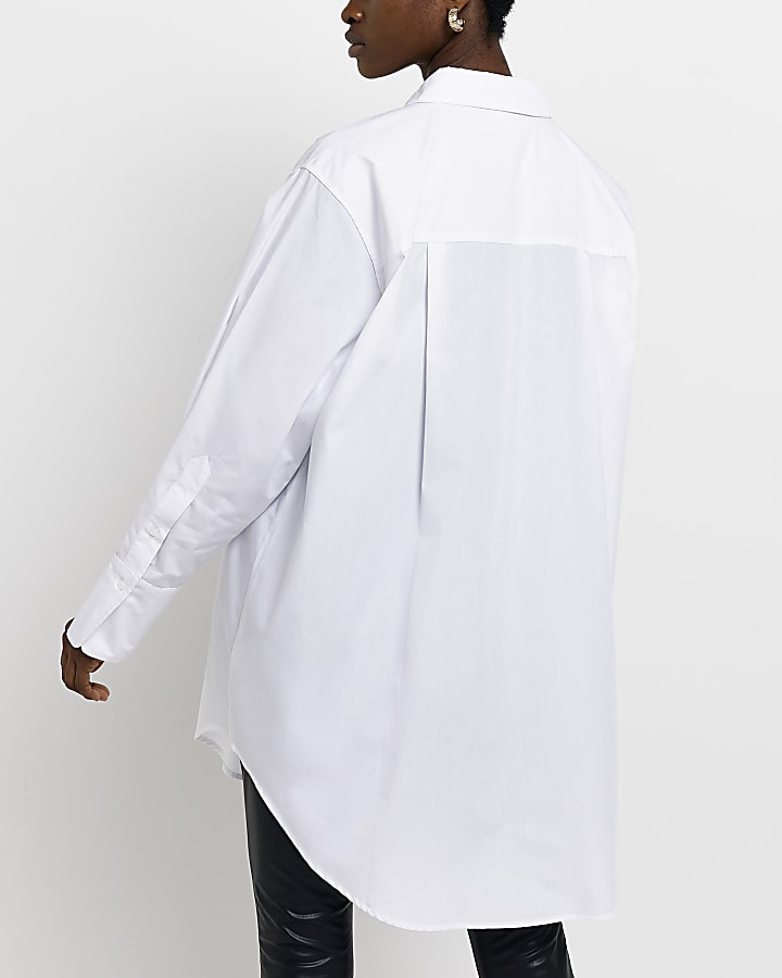 White poplin long sleeve oversized shirt