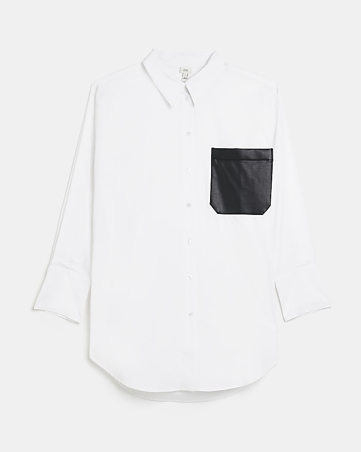 White poplin long sleeve oversized shirt