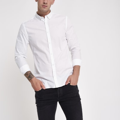 White poplin slim fit rolled sleeve shirt