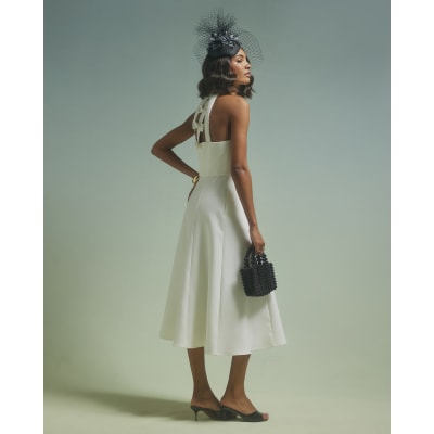 knee length dresses for ladies Angelina Halterneck Bow-Detail Midi Dress in Black main image 1