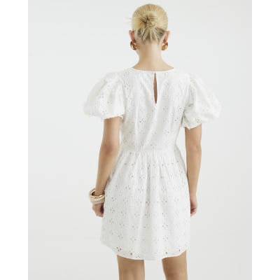 knee length dresses for ladies Saturdays White Broderie Mini Dress main image 1