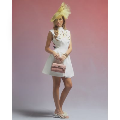 White Premium Floral Embroidered Mini Dress