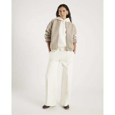 White Premium Wide Leg Pintuck Joggers