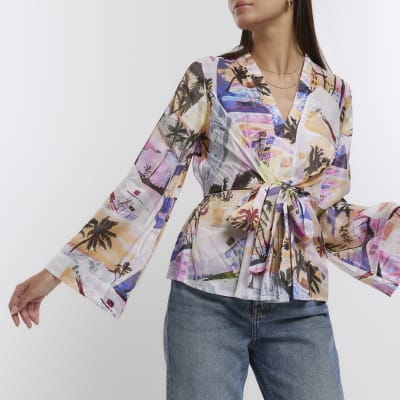 Crossover Wrap Long-Sleeve Top for Women main image 0