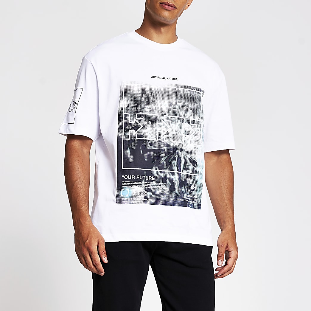 White printed boxy fit T-shirt | River Island