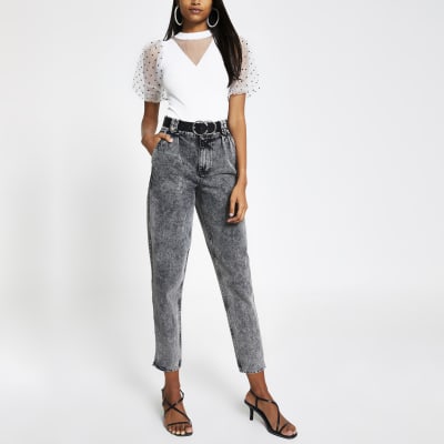 White puff organza polka dot sleeve knit top