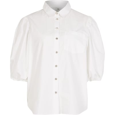 white dress shirt with puffy sleeves