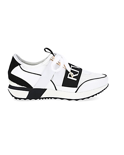 360 degree animation of product White pull on runner trainers frame-15