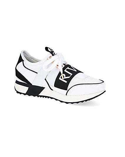 360 degree animation of product White pull on runner trainers frame-17