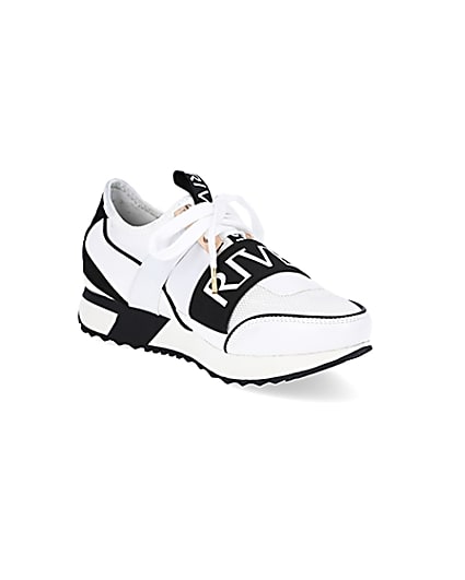 360 degree animation of product White pull on runner trainers frame-18