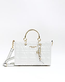 White quilted charm detail tote bag