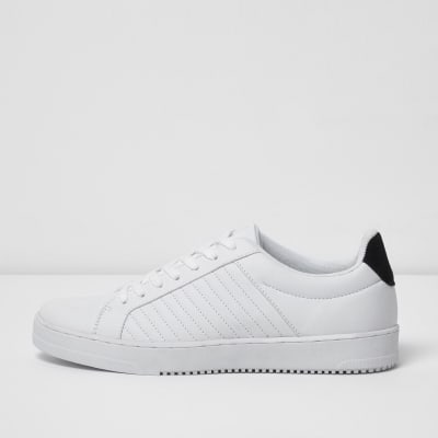 White quilted lace-up trainers