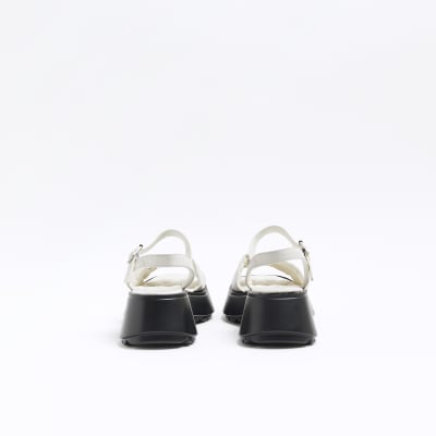 White quilted platform sandals