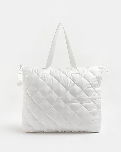 White quilted puffer tote bag