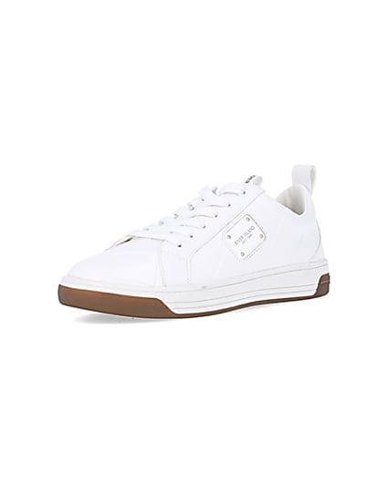 360 degree animation of product White quilted trainers frame-0