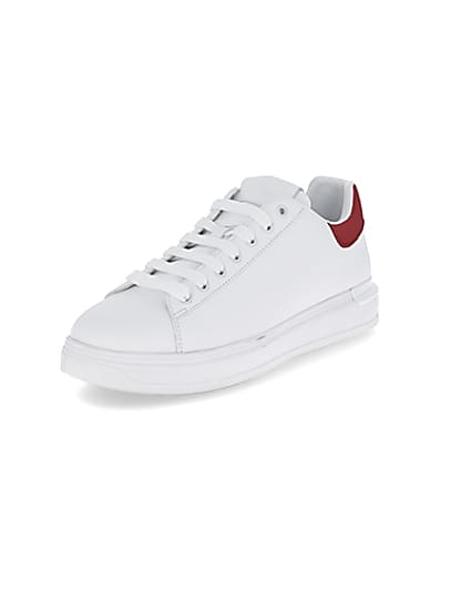 360 degree animation of product White red back tab trainers frame-0
