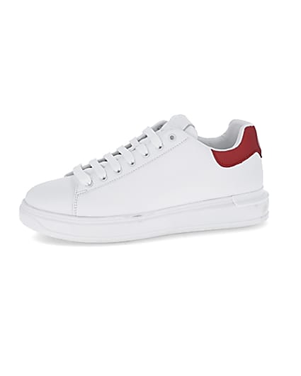 360 degree animation of product White red back tab trainers frame-2