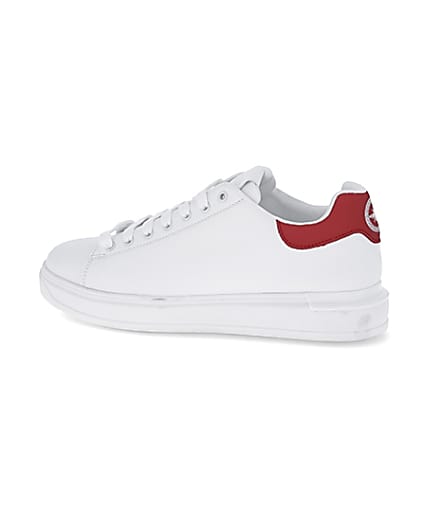 360 degree animation of product White red back tab trainers frame-4