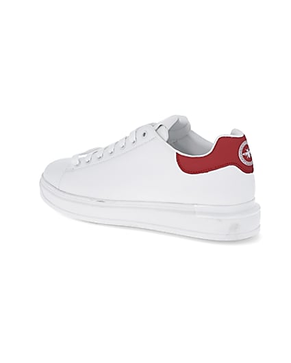360 degree animation of product White red back tab trainers frame-5