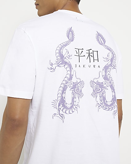 White Regular fit back graphic Dragon T-shirt