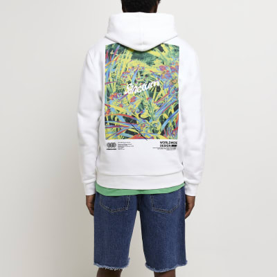 White regular fit back graphic print hoodie