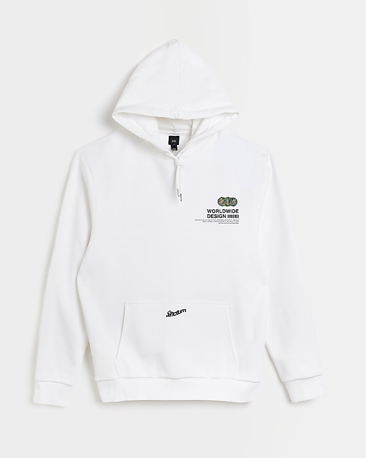 White regular fit back graphic print hoodie