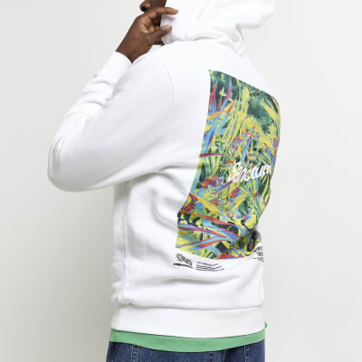 White regular fit back graphic print hoodie