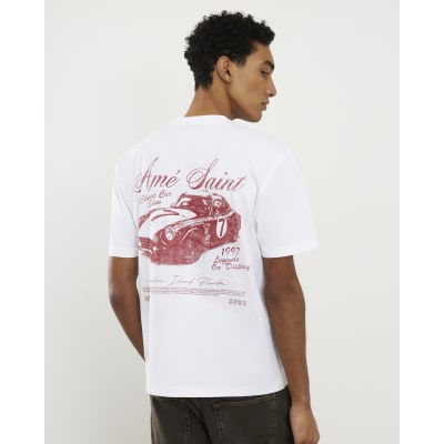 White Regular Fit Car Graphic T-Shirt