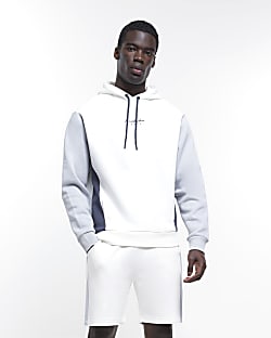 White regular fit colour block hoodie