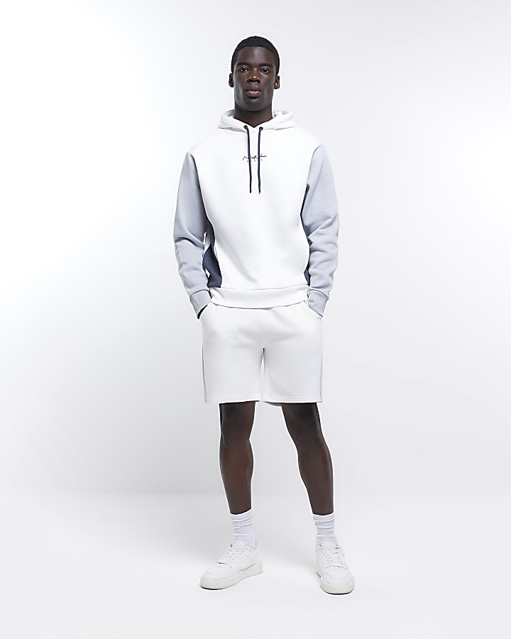 White regular fit colour block hoodie