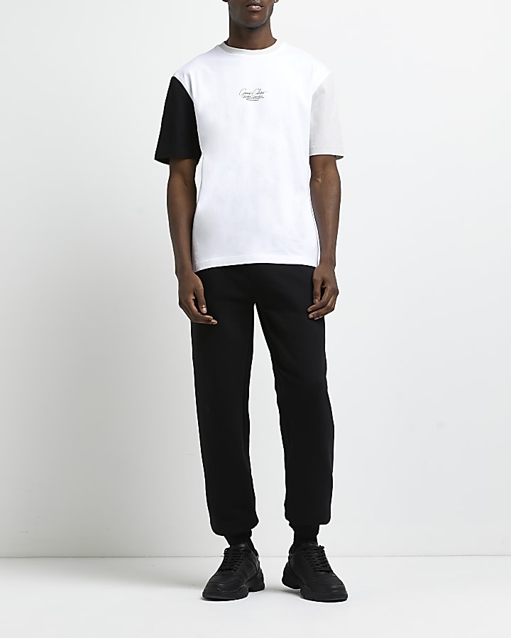 White regular fit colour block t-shirt
