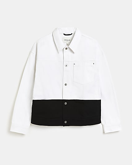 White regular fit colour block twill jacket