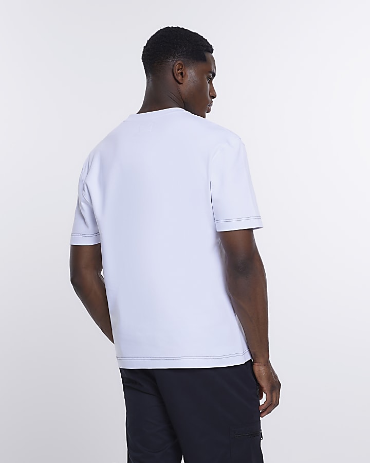 White regular fit contrast stitch t-shirt