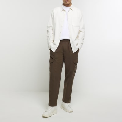 White regular fit corduroy long sleeve shirt | River Island