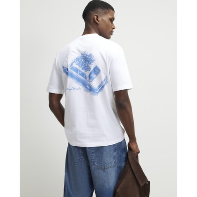 White Regular Fit Cotton Floral Car T-Shirt