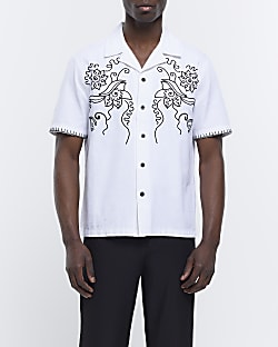 White regular fit embroidered detail shirt