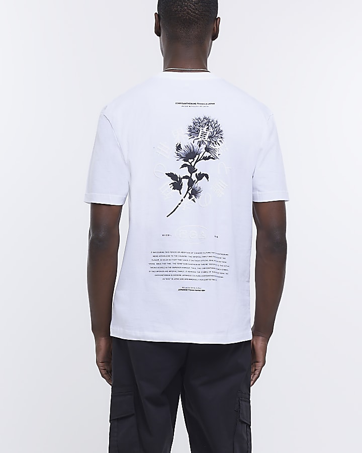 White regular fit floral graphic t-shirt