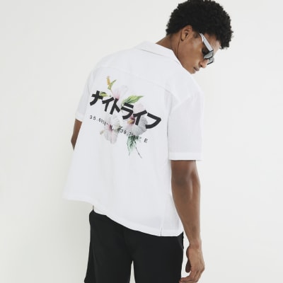 White Regular Fit Floral Japanese Shirt