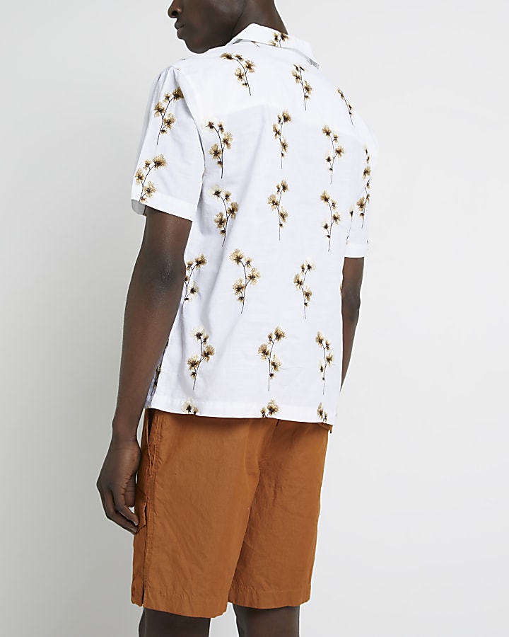 White Regular fit floral Revere shirt