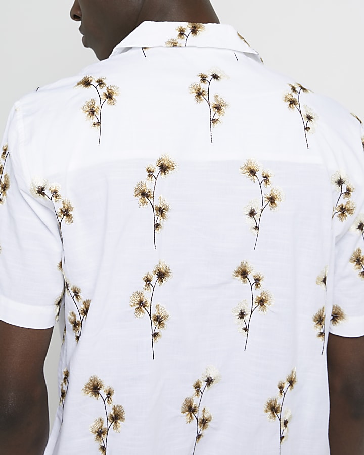 White Regular fit floral Revere shirt