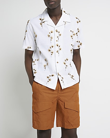 White Regular fit floral shirt