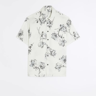 White regular fit floral short sleeve shirt
