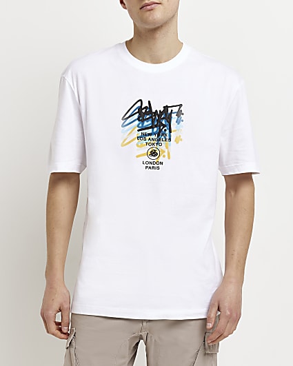 White Regular fit Graffiti graphic t-shirt