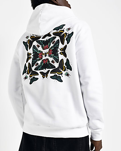White Regular fit graphic Butterfly Hoodie